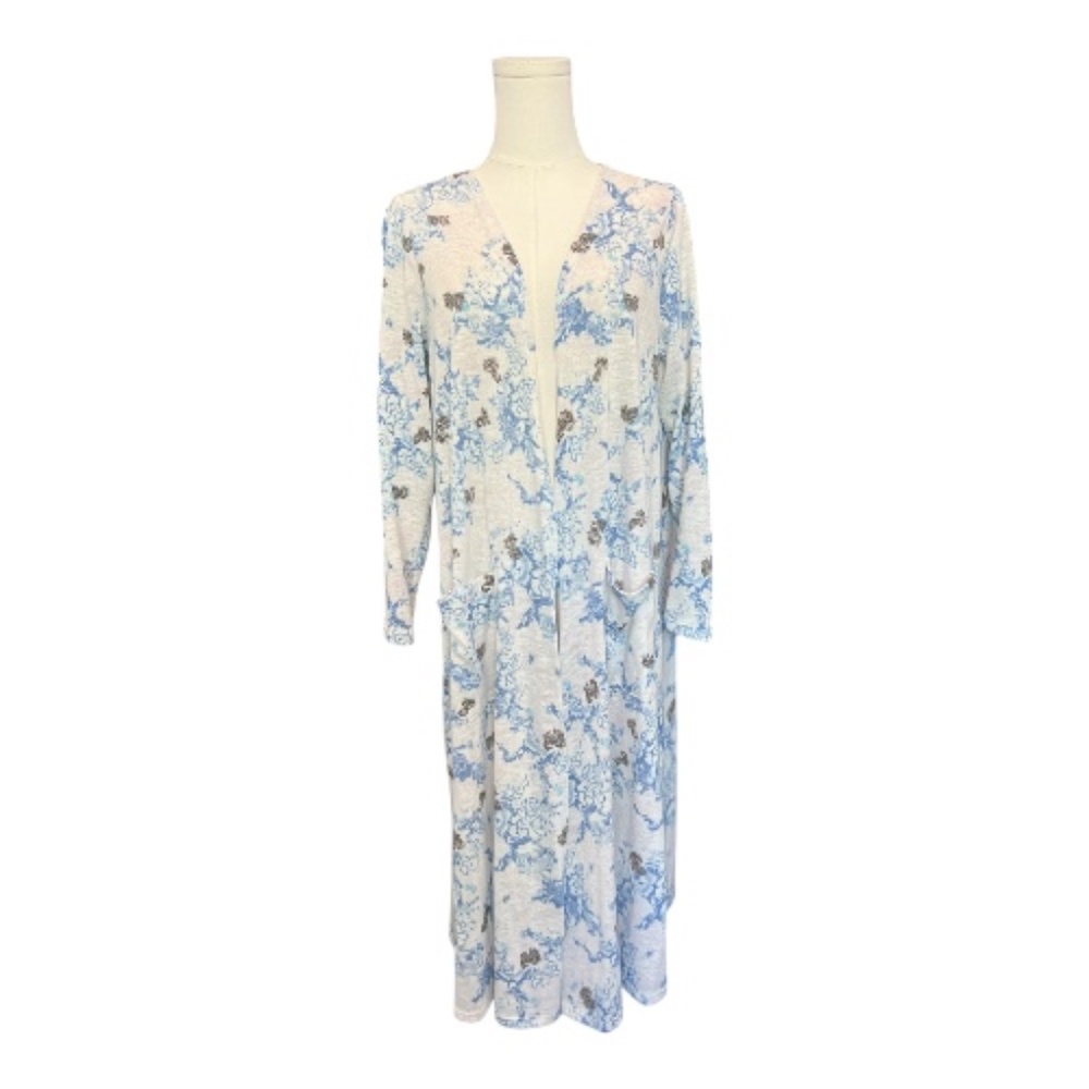 ✨ EUC Lularoe Blue White Gray Floral Maxi Open Front Cardigan | Size M